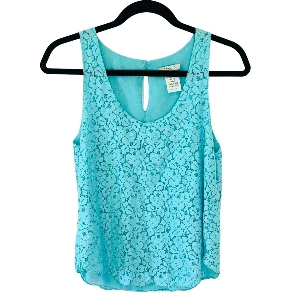 Aritzia Talula Floral Aqua Teal Blue Sleeveless Top Blouse Small